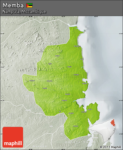 Physical Map of Memba, lighten, semi-desaturated