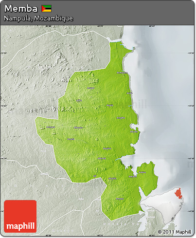 Physical Map of Memba, lighten, semi-desaturated
