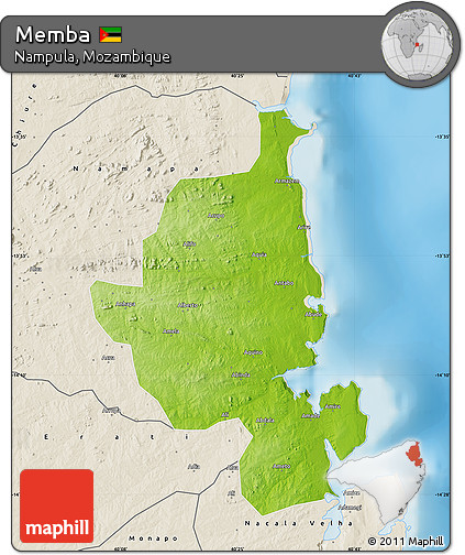 Physical Map of Memba, shaded relief outside