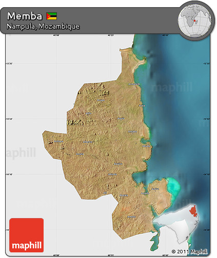 Satellite Map of Memba, single color outside