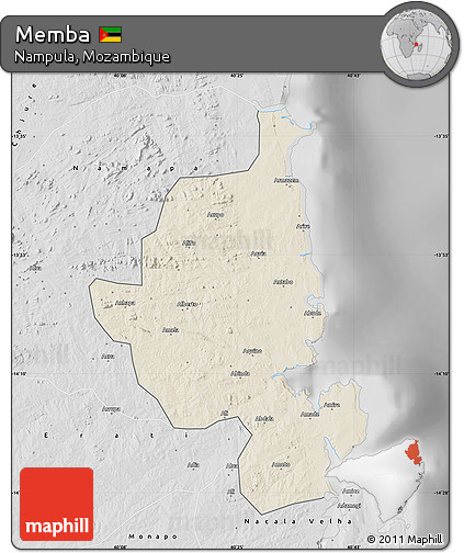 Shaded Relief Map of Memba, desaturated