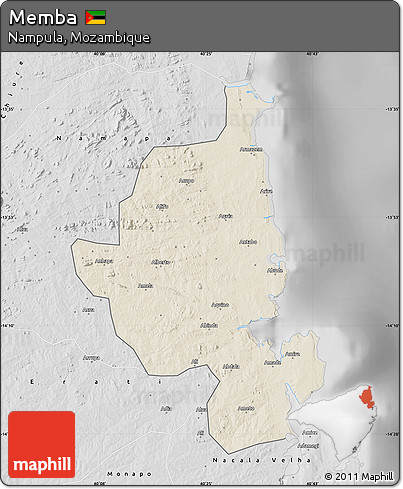 Shaded Relief Map of Memba, desaturated