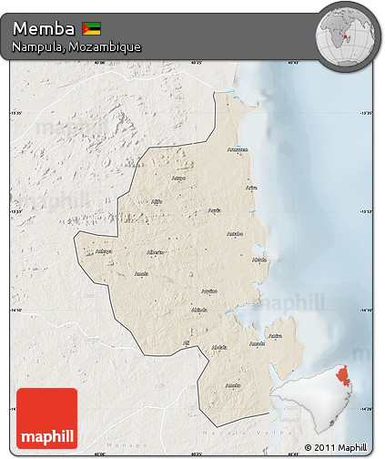 Shaded Relief Map of Memba, lighten