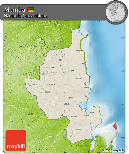 Shaded Relief Map of Memba, physical outside