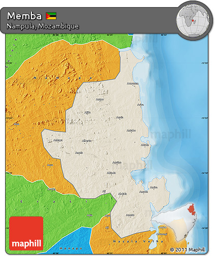 Shaded Relief Map of Memba, political outside