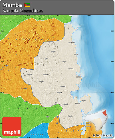 Shaded Relief Map of Memba, political outside