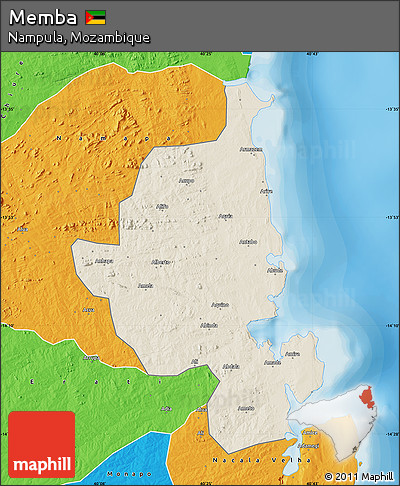 Shaded Relief Map of Memba, political outside