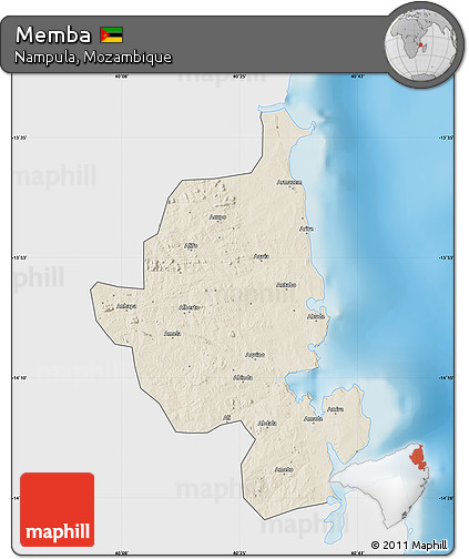 Shaded Relief Map of Memba, single color outside
