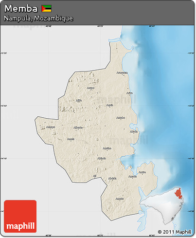 Shaded Relief Map of Memba, single color outside