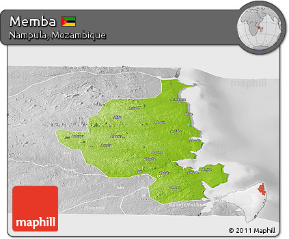 Physical Panoramic Map of Memba, lighten, desaturated