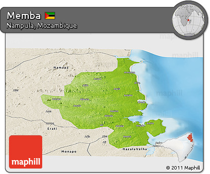 Physical Panoramic Map of Memba, shaded relief outside