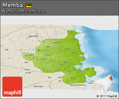 Physical Panoramic Map of Memba, shaded relief outside