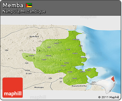 Physical Panoramic Map of Memba, shaded relief outside