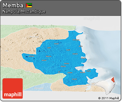 Political Panoramic Map of Memba, lighten