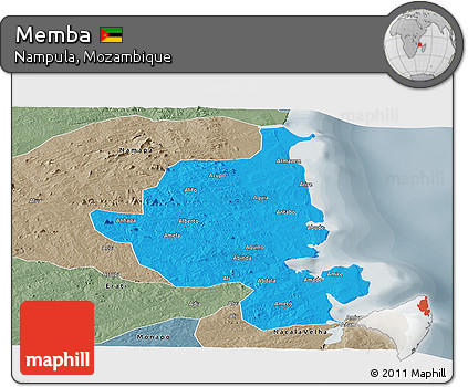 Political Panoramic Map of Memba, semi-desaturated