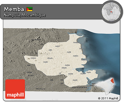 Shaded Relief Panoramic Map of Memba, darken