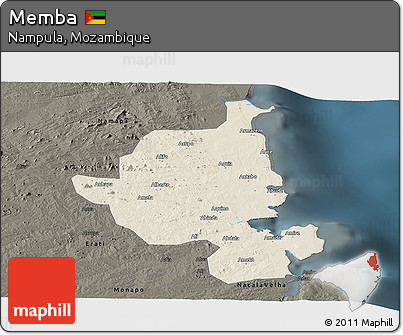 Shaded Relief Panoramic Map of Memba, darken
