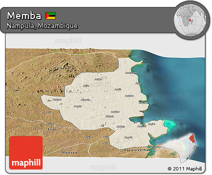 Shaded Relief Panoramic Map of Memba, satellite outside
