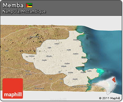 Shaded Relief Panoramic Map of Memba, satellite outside