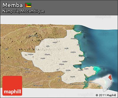 Shaded Relief Panoramic Map of Memba, satellite outside