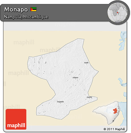 Classic Style 3D Map of Monapo, single color outside