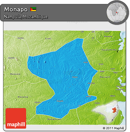 Political 3D Map of Monapo, physical outside