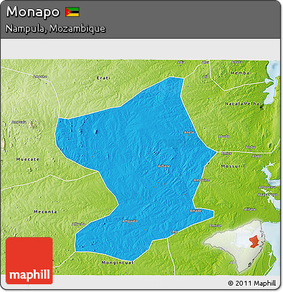 Political 3D Map of Monapo, physical outside