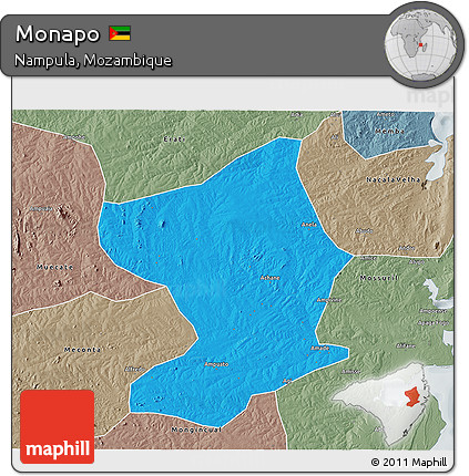 Political 3D Map of Monapo, semi-desaturated