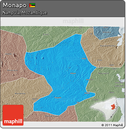 Political 3D Map of Monapo, semi-desaturated