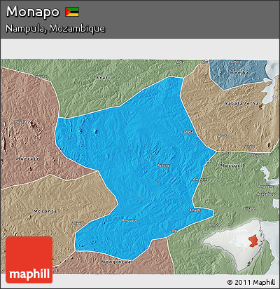 Political 3D Map of Monapo, semi-desaturated