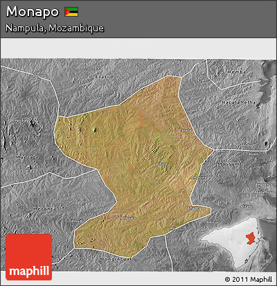 Satellite 3D Map of Monapo, desaturated