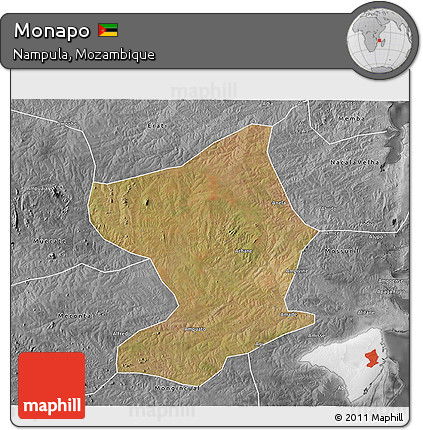 Satellite 3D Map of Monapo, desaturated