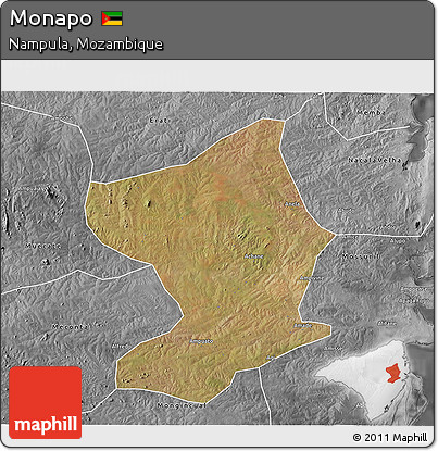 Satellite 3D Map of Monapo, desaturated
