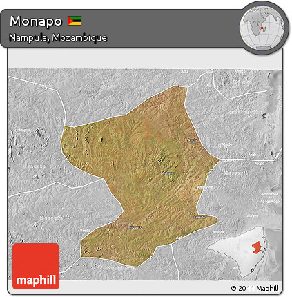 Satellite 3D Map of Monapo, lighten, desaturated
