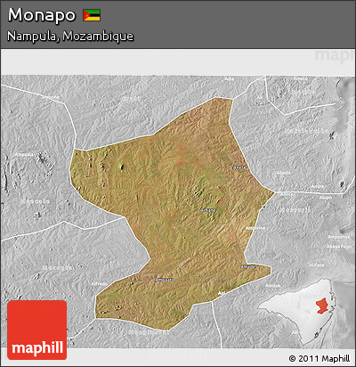 Satellite 3D Map of Monapo, lighten, desaturated