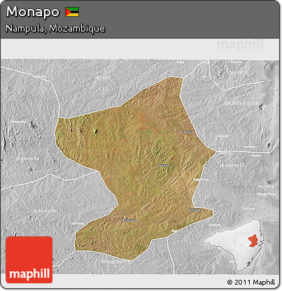 Satellite 3D Map of Monapo, lighten, desaturated