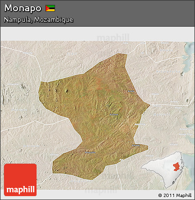 Satellite 3D Map of Monapo, lighten