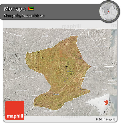 Satellite 3D Map of Monapo, lighten, semi-desaturated