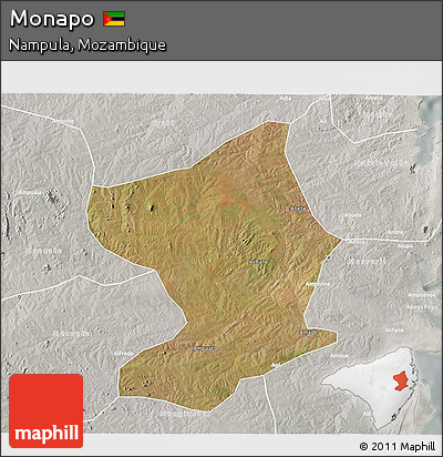 Satellite 3D Map of Monapo, lighten, semi-desaturated
