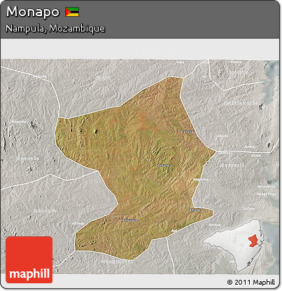 Satellite 3D Map of Monapo, lighten, semi-desaturated