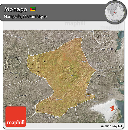 Satellite 3D Map of Monapo, semi-desaturated