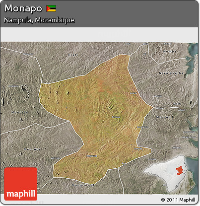 Satellite 3D Map of Monapo, semi-desaturated