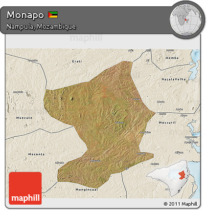 Satellite 3D Map of Monapo, shaded relief outside