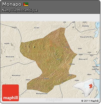 Satellite 3D Map of Monapo, shaded relief outside