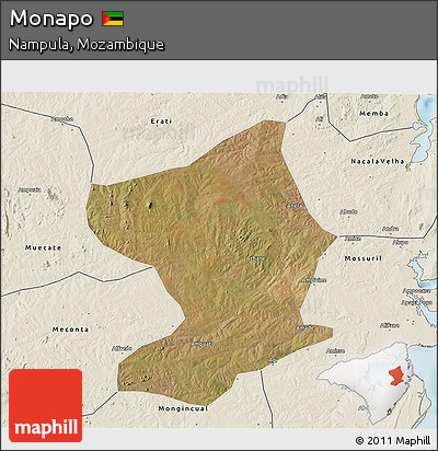 Satellite 3D Map of Monapo, shaded relief outside