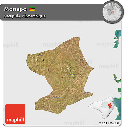 Satellite 3D Map of Monapo, single color outside