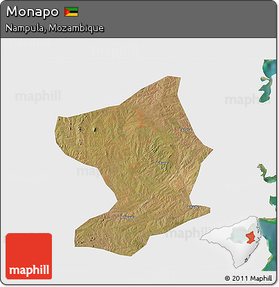 Satellite 3D Map of Monapo, single color outside