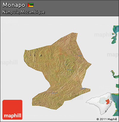 Satellite 3D Map of Monapo, single color outside