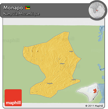 Savanna Style 3D Map of Monapo, single color outside