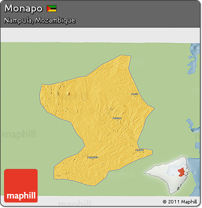 Savanna Style 3D Map of Monapo, single color outside